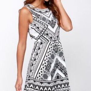 Flying Tomato Hawaiian A-Line Black White Sleeveless Knee Length Small Dress EUC